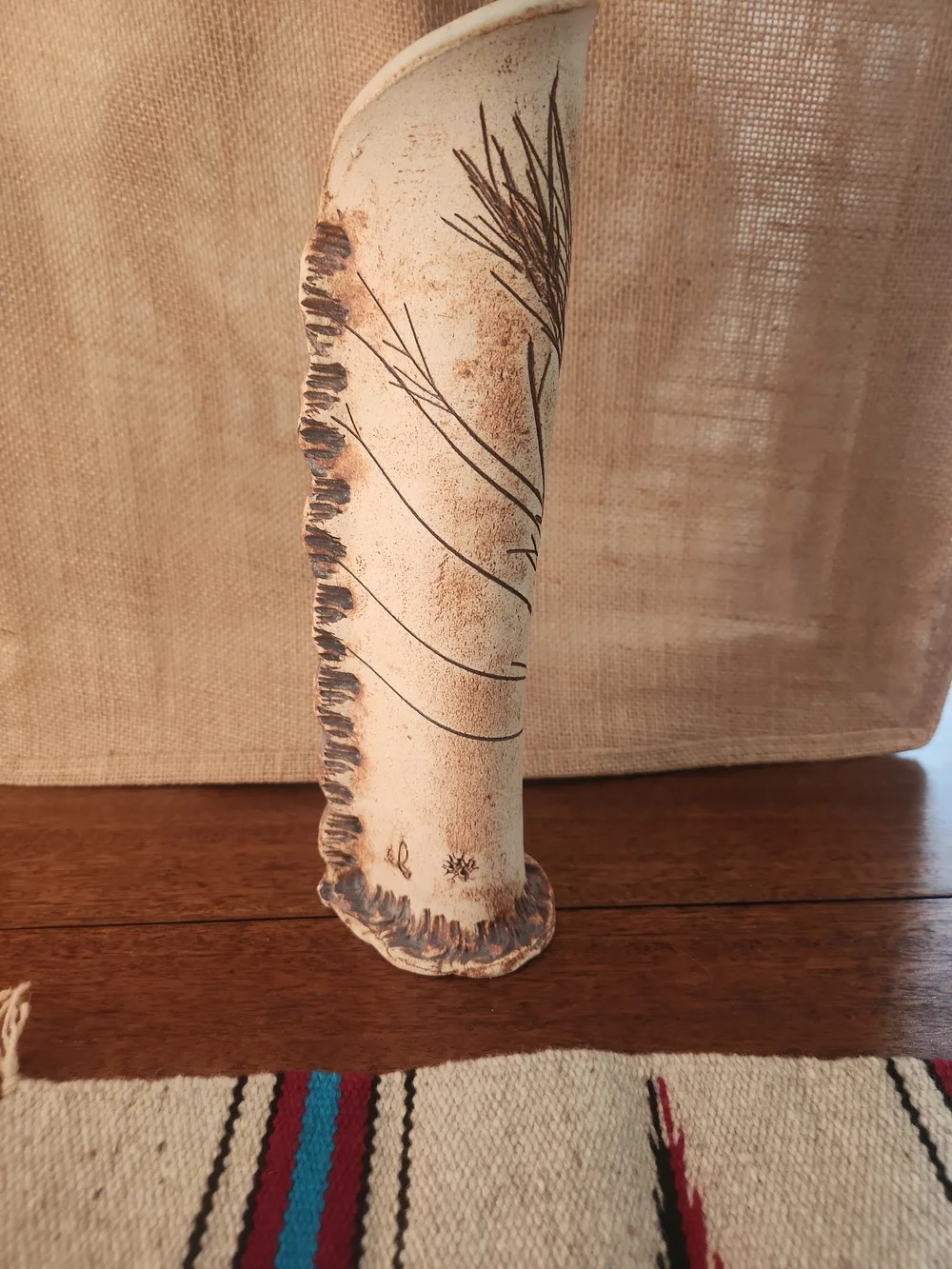 Southwestern Lot Decorative Wool Mat,HandCrafted Vase, &Kokopellia Bulap Bag